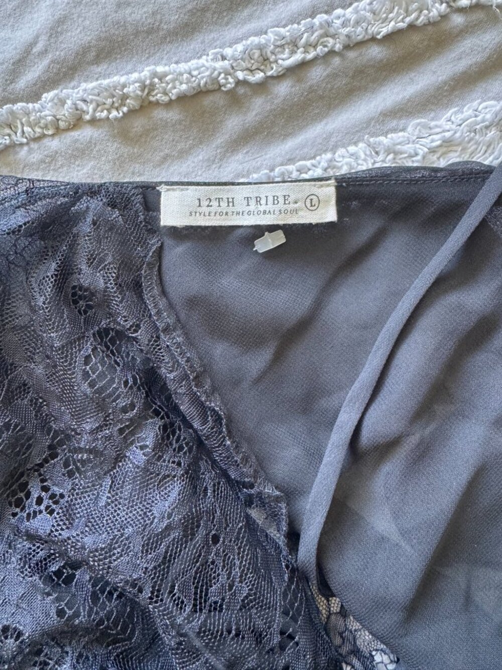 12th Tribe Nyx Black Lace Inset Ruffle Chiffon Maxi Dress Size Large L - Picture 8 of 8